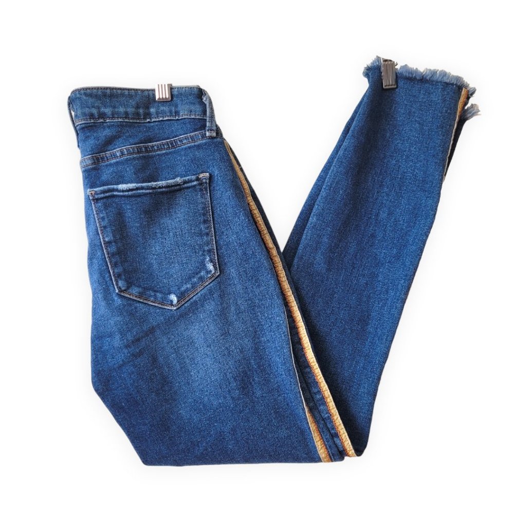 Abercrombie & Fitch Harper Low Rise Ankle Denim Blue Jeans 26 Metallic Stripe